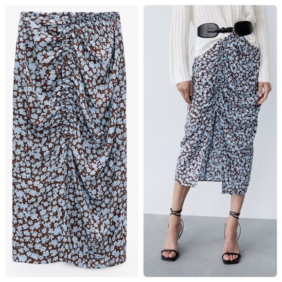 Zara DRAPED FLORAL PRINT SKIRT - Picture 1 of 8